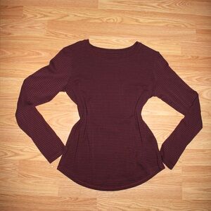 Long Sleeve Striped Top - Burgundy and Navy